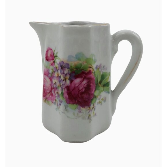 Greiner Herda Bavarian Creamer Small Pitcher Germany Pink Roses Porcelain 8oz - Picture 1 of 10